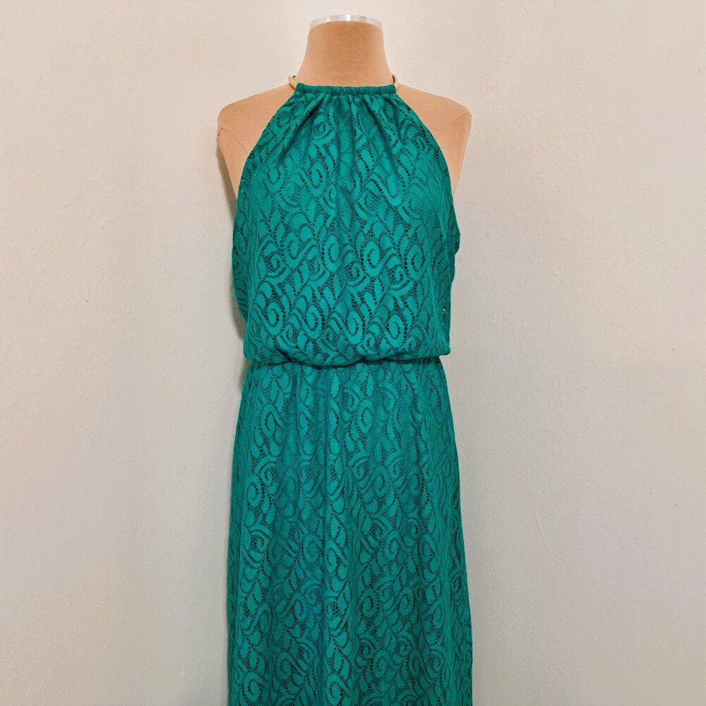 Bisou Bisou Women's Lining Maxi Dress Sleeveless GreenTeal Lace Size 12